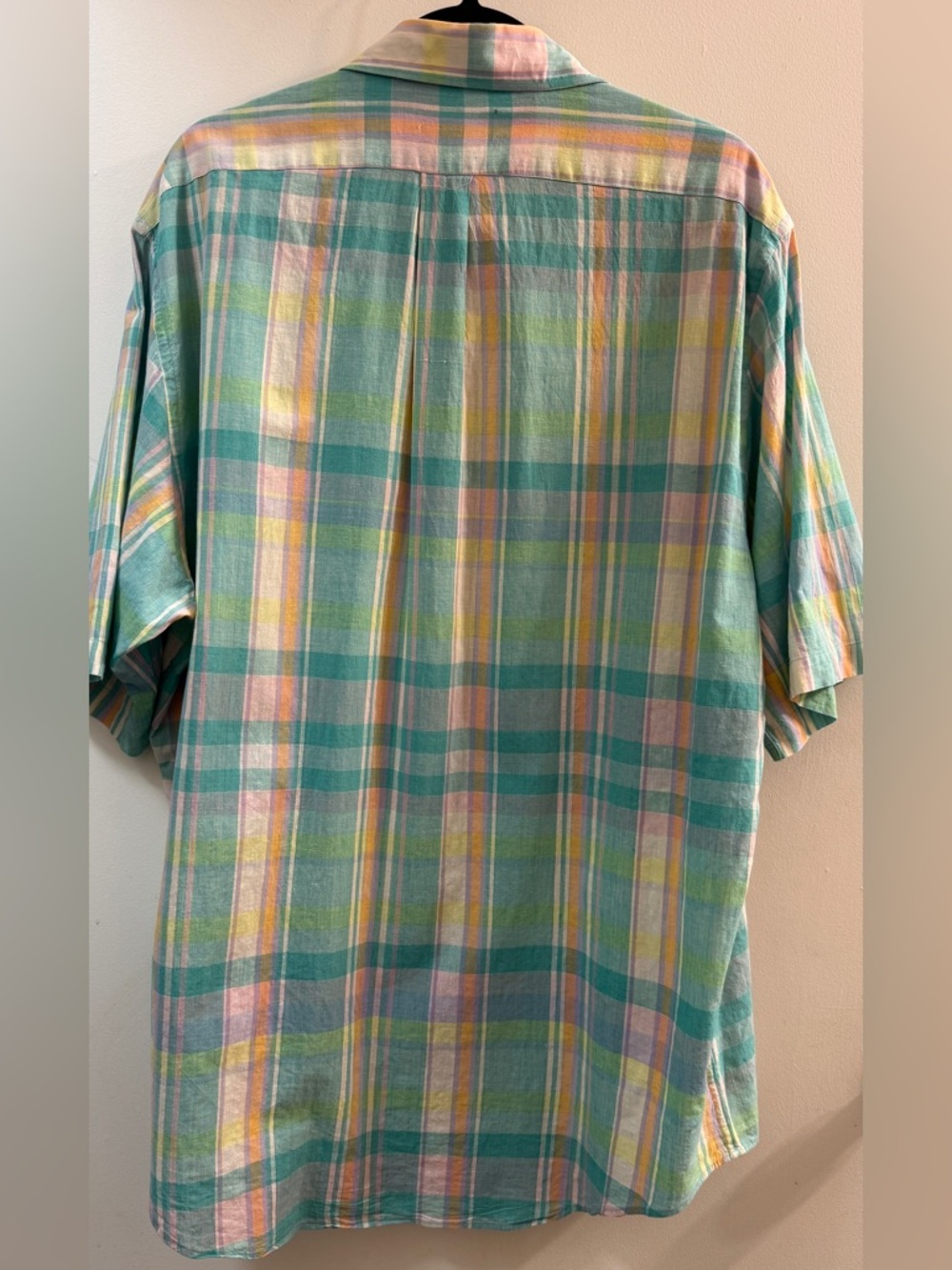 Vintage J.Crew Men Shirt 90s XL Pastel Madras Plaid - Picture 7 of 7